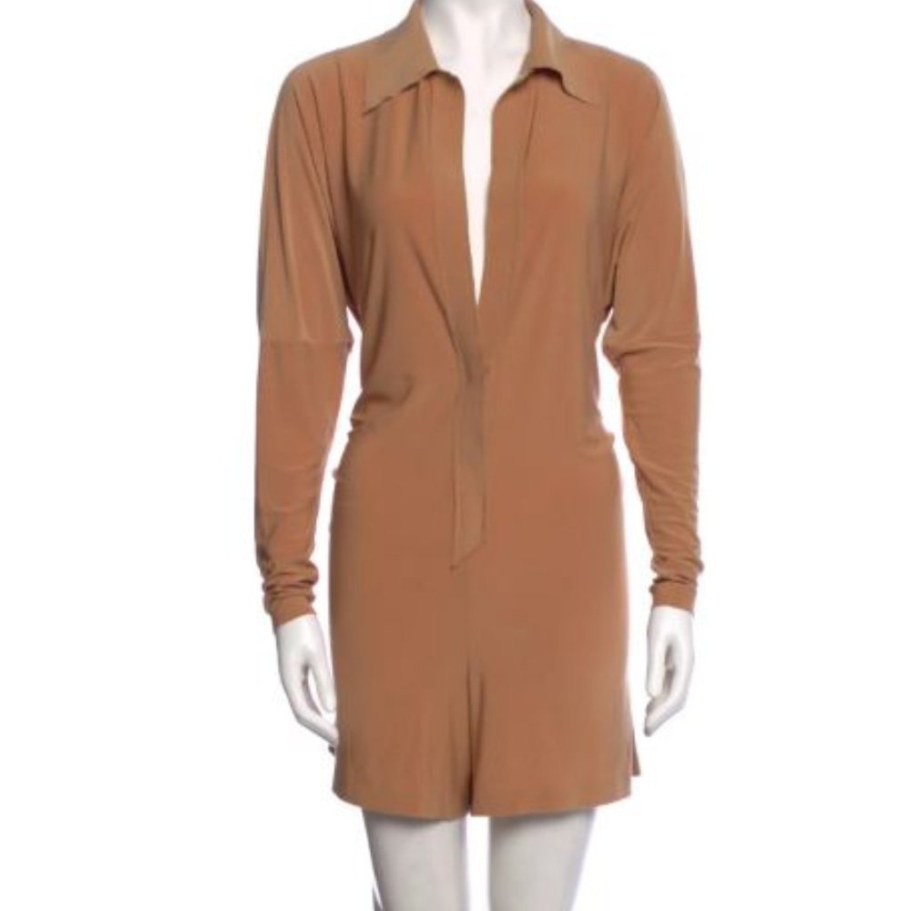 NORMA KAMALI Long Sleeve V-Neck Romper